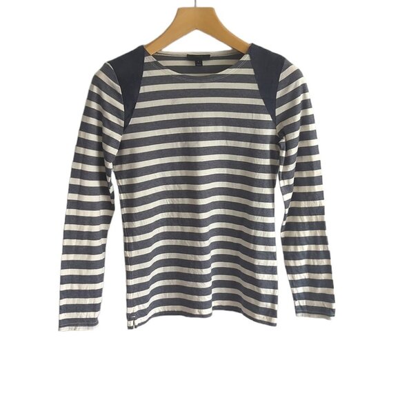 J. Crew Striped Suede-Shoulder T-Shirt - Picture 2 of 5